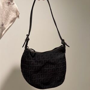 Fendi Zucchino FF Black Monogram Shoulder Bag